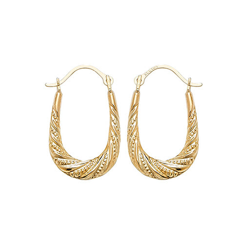 9ct Gold Textured Oval Creoles Earrings