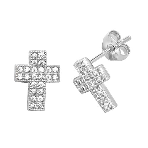925 Silver Cubic Zirconia Cross Stud Earrings