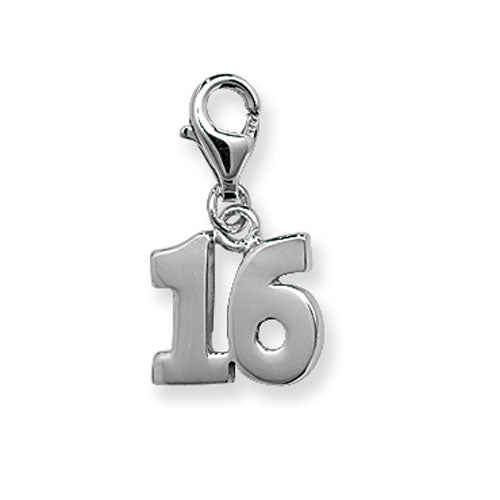 925 Silver '16' Clip On Charm