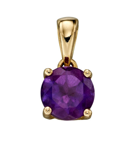 New 9ct Yellow Gold & Amethyst February Birthstone Pendant with the weight 0.60 grams. The stone is 5mm diameter 