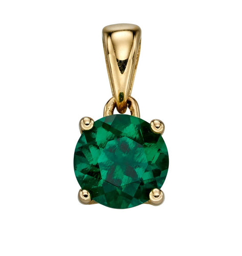 New 9ct Yellow Gold & Emerald coloured stone May Birthstone Pendant with the weight 0.60 grams. The stone is 5mm diameter 