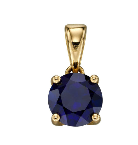 New 9ct Yellow Gold & created Sapphire September Birthstone Pendant with the weight 0.60 grams. The stone is 5mm diameter 