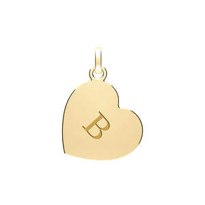 New 9ct Gold Initial Heart Pendant with the weight 0.40 grams. Each pendant has an engraved capital letter initial and is diameter 10mm