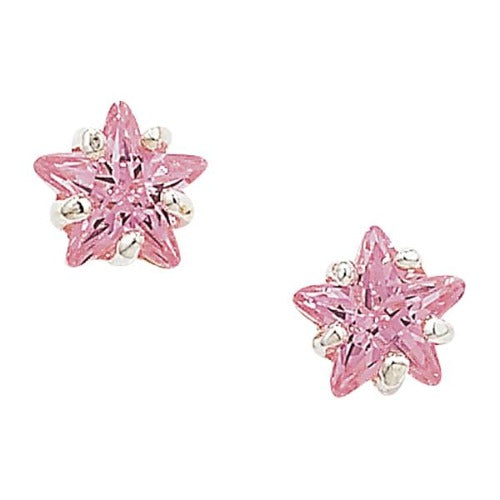 925 Silver Pink Cubic Zirconia Star Earrings