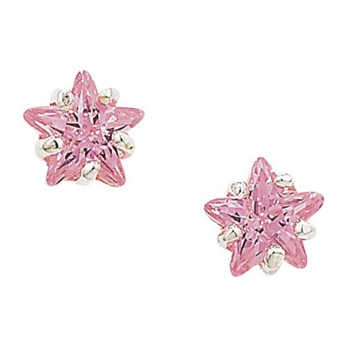 925 Silver Pink Cubic Zirconia Star Earrings