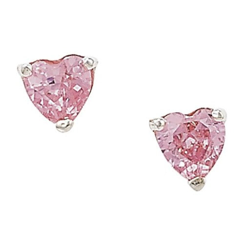 925 Silver Pink Cubic Zirconia Heart Earrings