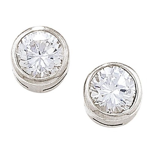 925 Silver Rubover Round Cubic Zirconia Studs